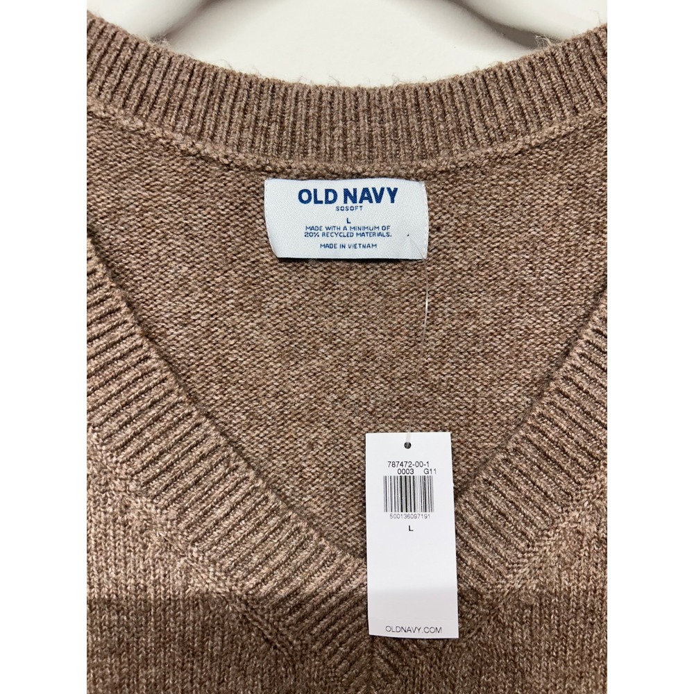 Old Navy V-Neck Sweater Vest Dress Brown Knit Size Large NWT Coastal Preppy - Picture 3 of 6